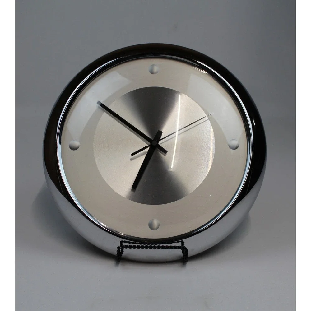 Vintage 1980's ICHIKO Chrome Body Brushed Aluminum Wall Clock 12